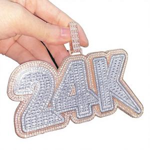 Colgante Brillante de Oro 24K con Diamantes de Corte Baguette, Collar de Burbujas Bicolor con Número, Amuleto Icy, Pieza de Joyería Hip Hop de Impacto - Product Image 2