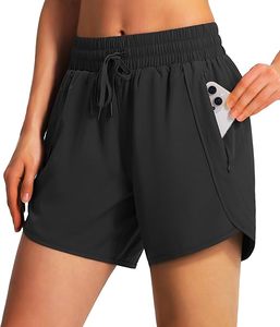 Shorts de course athlétiques UPF 50+ pour femmes, taille haute, séchage rapide, légers, pour l'entraînement et la gym, avec poches zippées sécurisées - Product Image 4