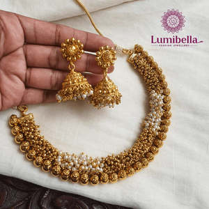 Women's Fashion Jewelry Set Small Cluster Pearl Necklace Gold Plated Alloy Anniversary - Product Image 1