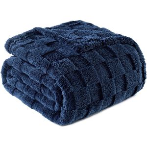 Super Soft and Warm Lightweight Fleece <b>Throw</b> Blanket Navy <b>Blue</b> 50x60 Inches All Seasons Checkered Pattern Couch Blanket - Product Image 2