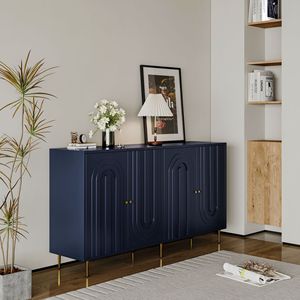 Modern Blue Lacquered 4-Door Wooden <b>Sideboard</b> Buffet Server Cabinet for <b>Storage</b> in Living Room Entryway or Hallway - Product Image 2