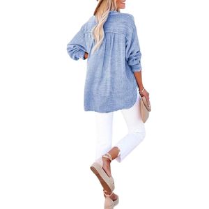 Womens Casual Button V Neck Long Sleeve Shirts Oversized Solid Blouses <b>Tops</b> - Product Image 1