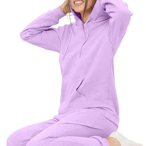 Women Purple Hooded Sweatshirt And <b>Joggers</b> <b>Set</b> Full Sleeve Solid Color Casual Autumn Wear With Drawstring And Side Pockets - Product Image 3