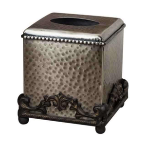 Boîte à mouchoirs carrée en métal argenté, design classique, fabriquée à la main pour la décoration de bureau - Product Image 3