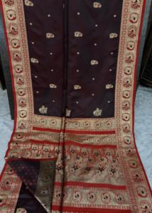 Sari indien traditionnel ethnique en tissage Meenakari avec des matériaux recyclés pour les mariages féminins - Sari fantaisie toutes saisons - Product Image 6