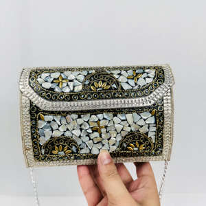 Modern Antique Aluminium Gold-Plated <b>Boho</b> Clutch Vintage Wedding Polished Sculpture Sling Crossbody Purse Festivals Bridal - Product Image 4