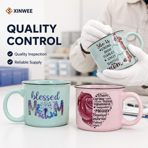Ensemble de tasses à café en grès personnalisables à motif floral – Nouveau design, tasses en céramique multicolores pour le camping, style élégant - Product Image 6
