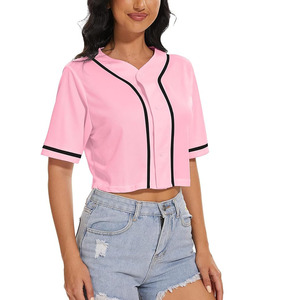 Haut court en jersey boutonné personnalisé Chemise de baseball parfaite pour femmes, enfants et adultes Conceptions personnalisées Tailles et couleurs OEM - Product Image 1
