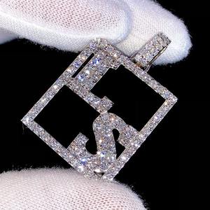 จี้ห้อยคอฮิปฮอปแบบตัวอักษร 925 เงินแท้ ประดับโมอิสซาไนต์ จี้รูปทรงสี่เหลี่ยมจตุรัส จี้ตัวอักษร จี้แร็ปเปอร์ จี้แบบมีประกายวิบวับ สำหรับเป็นของขวัญ - Product Image 6