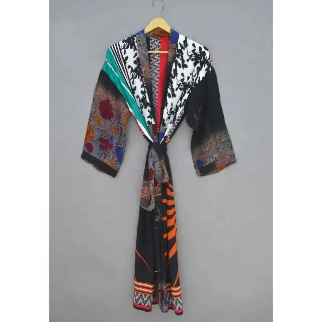 Kimono Sutra Antik Jubah Pakaian Tidur Motif Floral Keluaran Baru Kimono Pakaian Pantai Penutup Kimono untuk Wanita