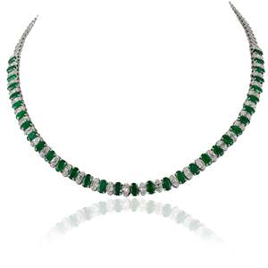 NOVA Women's 18K Gold Emerald and Diamond Tennis Necklace VVS1 Clarity IGI Certified - Product Image 2