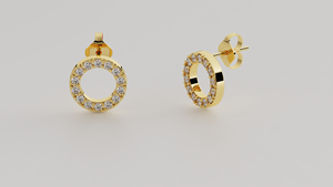 Pendientes Minimalistas de Oro de 18K con Diamantes, Pendientes Geométricos Circulares con Diamantes Pavé, Joyería Fina para Mujer, Uso Diario - Product Image 1