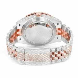 Luxury <b>Iced</b> <b>Out</b> Moissanite <b>Watch</b> Brown Dial Two Tone Rose Gold Automatic Mechanical Diamond Bust Down Wristwatch - Product Image 2