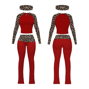 Custom Women Leopard Print 3 Piece <b>Short</b> Set Long Sleeve Zip Crop Top Biker <b>Shorts</b> Headband Tracksuit Casual Slim Fit Sportswear - Product Image 3