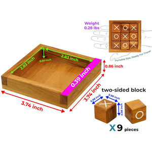 Compact Wooden Tic Tac Toe Game Set With Nine Two-Sided Block Pieces Portable Travel Strategy <b>Puzzle</b> For Kids & Adults, For Fun - Product Image 1