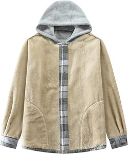 Vente en gros de chemises en toile à carreaux unisexes, vestes softshell doublées de polaire, vestes à rayures boutonnées en sherpa, vestes à capuche à col montant, streetwear - Product Image 3