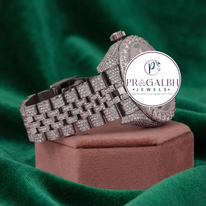 นาฬิกาข้อมือผู้ชาย Pragalbh Jewels ประดับเพชรเต็มหน้าปัด หรูหรา สายสแตนเลสสตีล  หน้าปัดโมอิสซาไนต์ ระบบควอตซ์ - Product Image 2