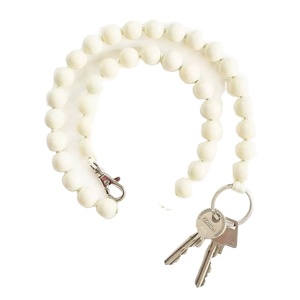 New Arrival Cream Beaded Long Keychain Bracelet Wrist Strap Key Holder Elegant Minimal <b>Car</b> Keyring Fashion Accessory - Product Image 1