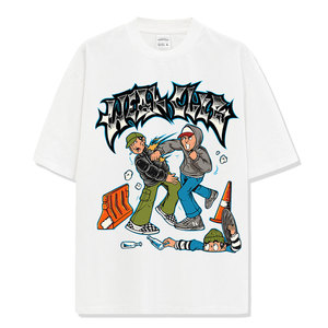 T-shirt noir pour homme avec imprimé graffiti de dessin animé, style streetwear, col rond, manches courtes, coupe classique, tissu jersey 100% coton - Product Image 5