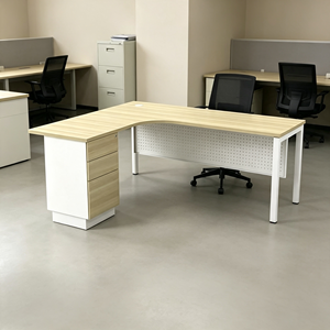 L Shape <b>Office</b> Conference <b>Table</b> with Metal Legs Durable Modern Minimalist Design Chipboard 12-Seater Commercial Furniture - Product Image 1