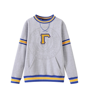 Sweat-shirt gris à col rond pour femme, avec bordure bleue et jaune, logo gaufré au dos, en mélange de coton, broderie chenille SGR avec lettres grecques - Product Image 2