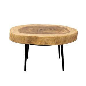 Mesa de Centro de Madera Suar Hecha a Mano con Acabado en Madera Natural, Patas de Hierro, Diseño Moderno para Sala de Estar, Apartamento o Dormitorio - Product Image 1