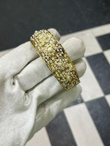 Bracelets en laiton plaqué rhodium imitation, zircon floral, perles d'imitation, bijoux ethniques pour femmes, bijoux de mariage traditionnels indiens, Kada - Product Image 3