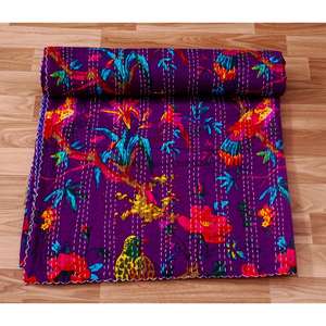 ผ้าคลุมเตียงลายปักแบบอินเดียดั้งเดิมสุดหรู ลายพิมพ์นก ผ้าคลุมเตียงแบบสองด้าน และผ้าห่มนุ่มสบายสำหรับใช้ในบ้าน - Product Image 5