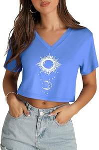 T-shirts basiques d'été pour femmes de qualité supérieure, col en V, t-shirts décontractés à manches courtes - Product Image 4