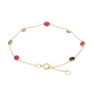 18K Gold Plated Charm <b>Bracelet</b> with <b>Ruby</b> Emerald and Blue Sapphire Gemstones - Product Image 3