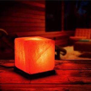 High Quality Handcrafted Himalayan Pink Rock Salt Cube Shaped <b>Lamp</b> with Wooden Stand - Product Image 5