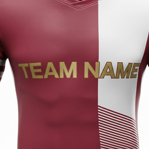 Camiseta de Fútbol para Hombre, Cuello en V, Color Granate y Blanco, Manga Corta, Poliéster que Absorbe la Humedad, Ajustada, con Impresión del Nombre del Equipo, para Todas las Temporadas - Product Image 6