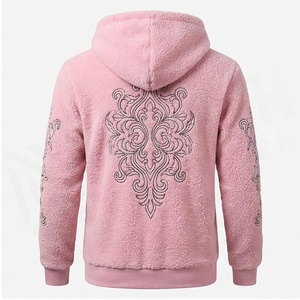 Sweat-shirt à capuche zippé en polaire rose North Approach, motif Paisley brodé, unisexe, vêtements décontractés d'hiver - Product Image 2