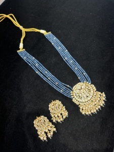 TISHYA DIAMOND Ethnic Gold Plated Copper Alloy Necklace Earrings Set <b>Blue</b> <b>Beads</b> Brilliant Cut Moissanite Imitation Pearl Jewelry - Product Image 4