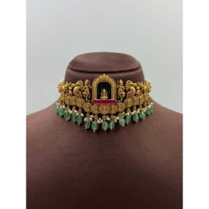 Indian Ethnic Vaidehi South Indian <b>Gold</b> Plated Choker <b>Set</b> with CZ Earrings for Bridal & Festival - Product Image 3