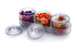Boîte de rangement transparente en verre pour snacks avec poignées en cristal et 3 bocaux amovibles pour fruits secs, bonbons, noix, cadeaux de mariage ou de fête - Product Image 3