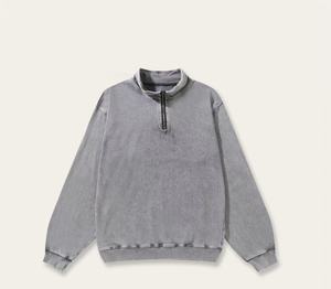 Sudadera con capucha retro para hombre, lavada al agua, de algodón puro de doble hilo 300g, con cuello alto y media cremallera, modelo 2026 - Product Image 2