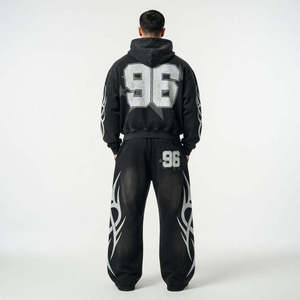 Custom Regular Men Solid Printed Hooded <b>Flared</b> Sweatpants Full <b>Glitter</b> Rhinestone 100% Cotton Eco-Friendly Sweatsuit - Product Image 6