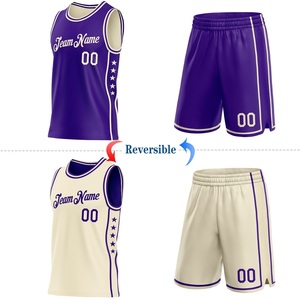 Maillot de basket-ball réversible personnalisé, violet et crème, en mesh, avec impression sublimée du nom de l'équipe, 00, unisexe, vêtements de sport pour adultes - Product Image 2