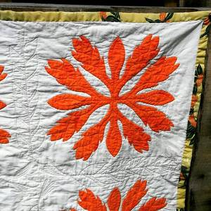 <b>Handmade</b> Designer Multicolor Flower Pattern Work Pure White Hawaiian <b>Quilts</b> 100% Cotton Bed Sheets For Home, Hotel Decor - Product Image 1