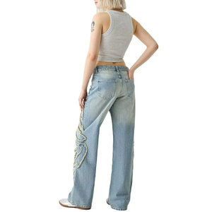 High Quality Custom Fringe Straight Baggy Jeans Soft Women's Denim Pants Plus Size Women's Trouser - Product Image 2