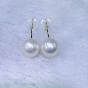 Pendientes de Perlas de Agua Dulce Clásicas de Oro de 18K Zhuji Aurora, 8.5-9mm, Redondas, Partículas Grandes, Casi Impecables - Product Image 4