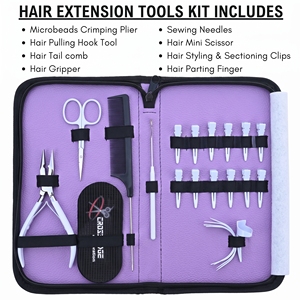 Kit d'accessoires pour extensions capillaires : Pince à sertir en acier inoxydable, Démonte-perles, Crochet à boucle, Mini-ciseaux, Peigne à queue et Aiguille - Product Image 2