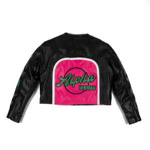 Alfa | Kapa |   Chaqueta de cuero para mujer Alpha Sorority, estilo motociclista, con cremallera frontal, para carreras y ciclismo, ropa exterior. - Product Image 3