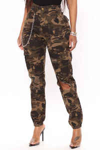 Pantalones vaqueros de camuflaje vintage de alta calidad para mujer, pantalones cargo de mezclilla de cintura media sueltos con efecto rasgado, pierna cónica y bolsillos, pantalones casuales - Product Image 4