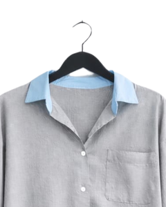 Ensemble deux pièces décontracté pour femme : chemise gris clair et pantalon gris foncé à jambes larges, en coton et lin, coupe ample, vêtements d'été, OEM - Product Image 6