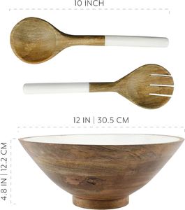 Bol en bois de couleur blanche, ensemble de cuillères et Folk de couleur blanche à l'intérieur - Product Image 5
