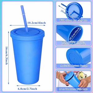 Vaso Acrílico Personalizado, Libre de BPA, de 16 oz, Doble Pared, Reutilizable, Color Pastel Mate, Recto y Delgado, con Tapa y Pajita - Product Image 2
