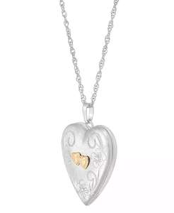 Sterling Silver and 14k Gold <b>Necklace</b>, <b>Heart</b> <b>Locket</b> Pendant 18" | Macy's - Product Image 4