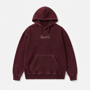 Custom <b>Burgundy</b> Rhinestone Logo <b>Hoodie</b> <b>Men's</b> Pullover Sweatshirt Premium Streetwear Hooded Sweatshirt - Product Image 1
